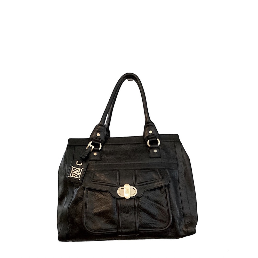 Anne Klein Large Genuine Leather With Gold-tone Hardware Purse Tote Bag Black